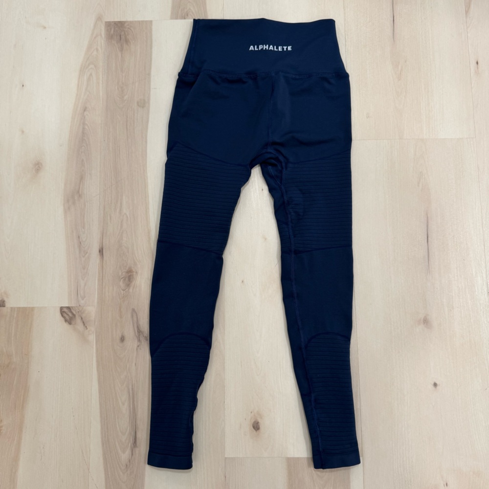 Alphalete Moto Leggings Women's Small Navy Blue High Waisted Compression - Picture 4 of 11